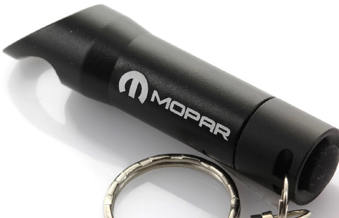 Black MOPAR Mini Flashlight LED Bottle Opener Key Chain - Click Image to Close